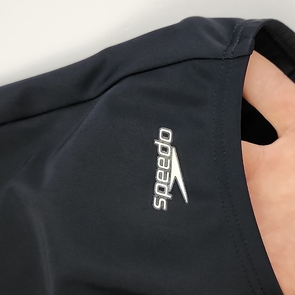 Speedo Women's Black One Piece Swimsuit White Trim Criss-Cross Straps Size 16 - Picture 7 of 14